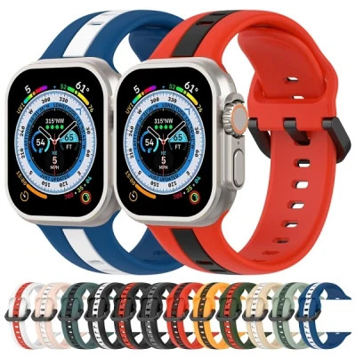 خرید بند سیلیکون پاک کنی خط دار اصل مدل Sic مناسب برای اپل واچ apple wache سایز46 سری 11(رنگ بندی کامل) از بندچی