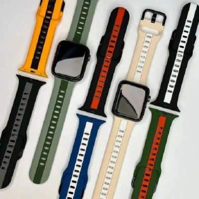 خرید بند سیلیکون پاک کنی خط دار اصل مدل Sic مناسب برای اپل واچ apple wache سایز46 سری 11(رنگ بندی کامل) از بندچی