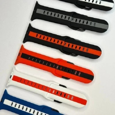 بند سیلیکون پاک کنی خط دار اصل مدل Sic مناسب برای اپل واچ apple wache سایز42 سری 11(رنگ بندی کامل)