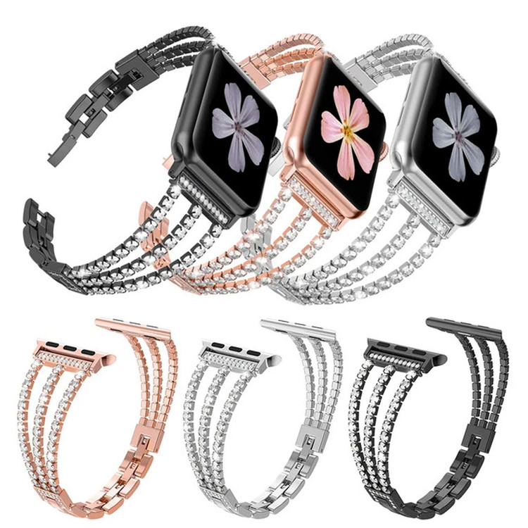قیمت و خرید بند استیل ضد زنگ اپل واچ زنانه مدل 3Line-Diamond | سایزبندی کامل و قفل محکم از بندچی
