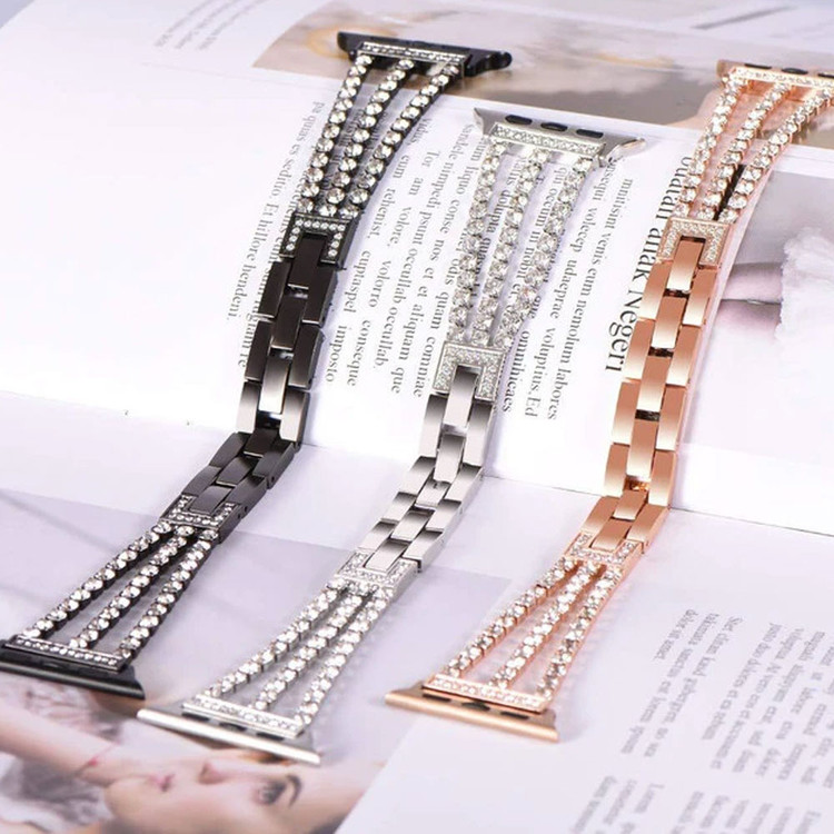 قیمت و خرید بند استیل ضد زنگ اپل واچ زنانه مدل 3Line-Diamond | سایزبندی کامل و قفل محکم از بندچی
