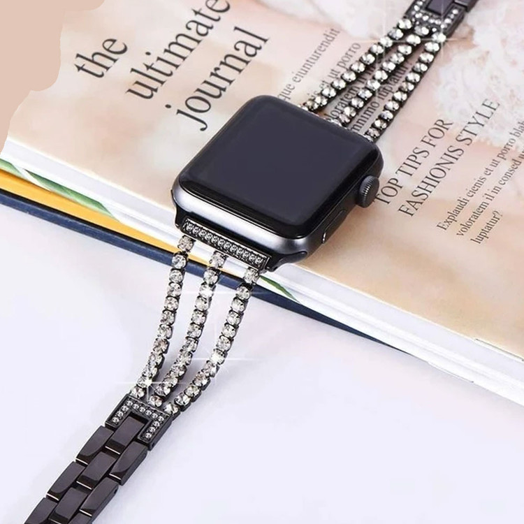 قیمت و خرید بند استیل ضد زنگ اپل واچ زنانه مدل 3Line-Diamond | سایزبندی کامل و قفل محکم از بندچی
