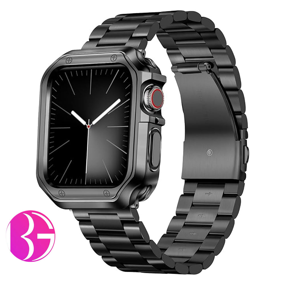بند استیل مدل 3Line به همراه گارد لاکچری مناسب اپل واچ سایز 38 میلی متر تمامی سری ها Apple Watch 38mm