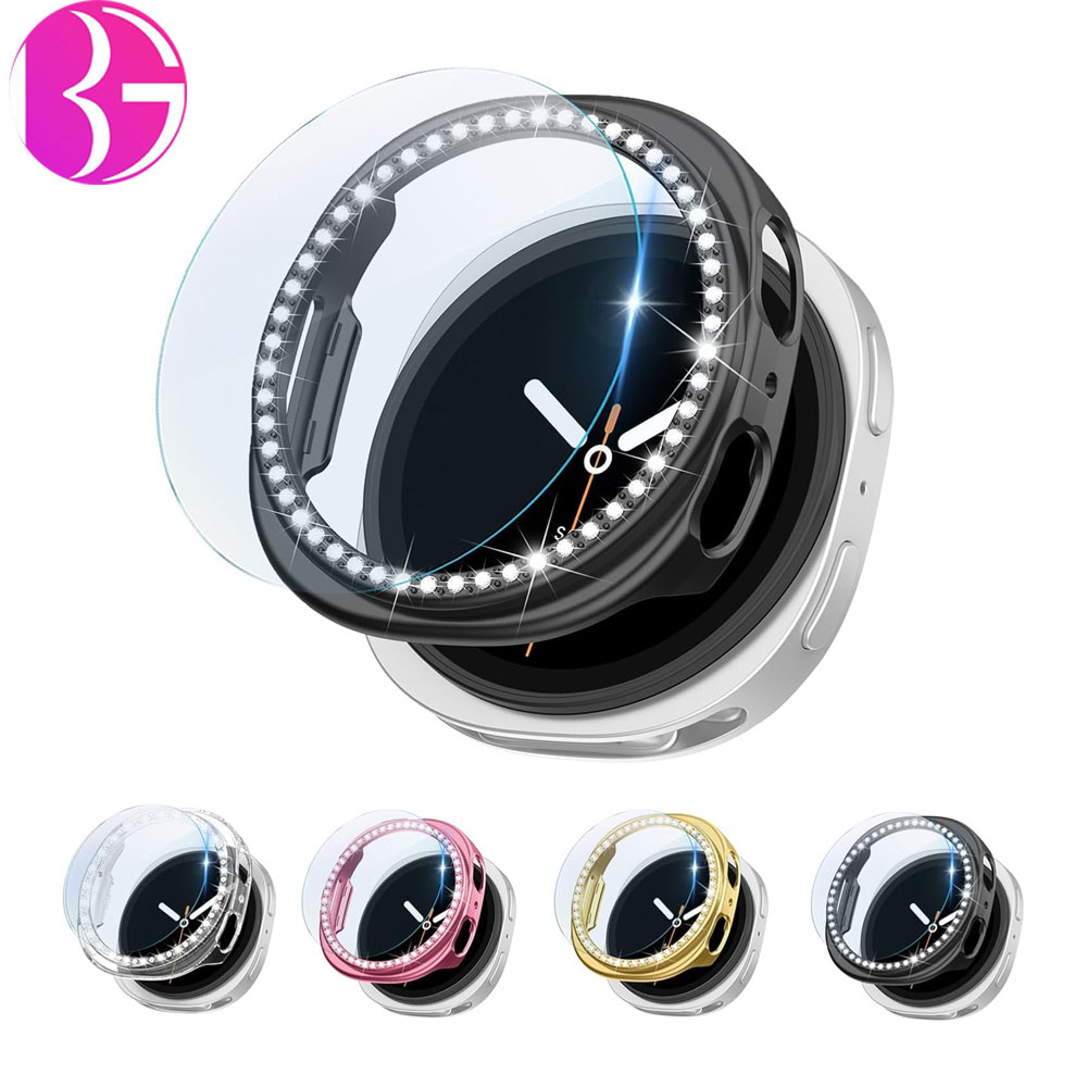 گارد نگین دار زنانه به همراه گلس شیشه ای مناسب ساعت سامسونگ گلکسی واچ هشت Galaxy Watch 8 40MM