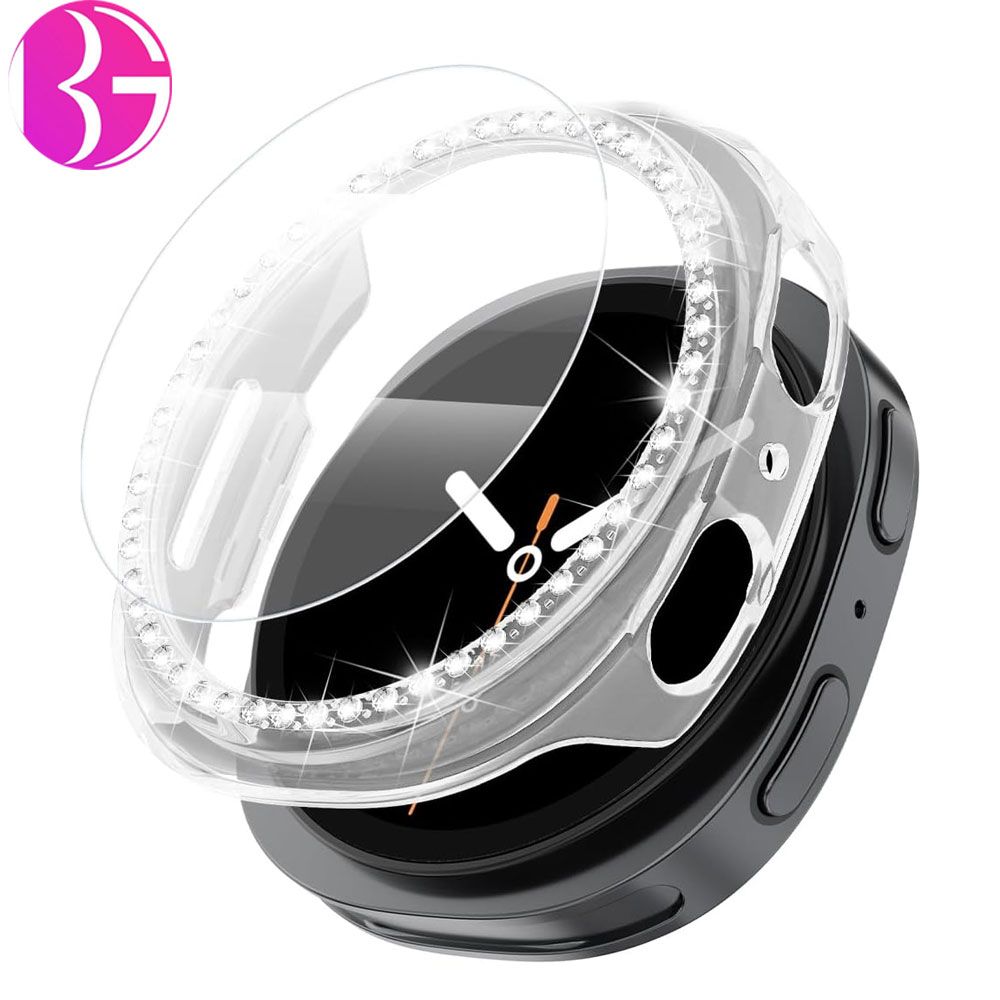 گارد نگین دار زنانه به همراه گلس شیشه ای مناسب ساعت سامسونگ گلکسی واچ هشت Galaxy Watch 8 44MM