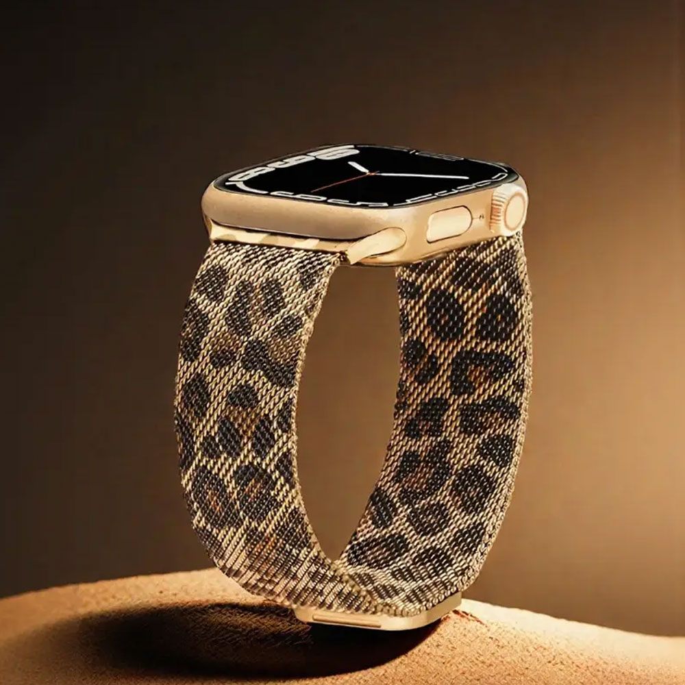 بند اپل واچ فلزی زنانه مدل میلانس پلنگی مناسب اپل واچ سری ده / 10 سایز 42 میلی متری Apple Watch Seri 10 42mm